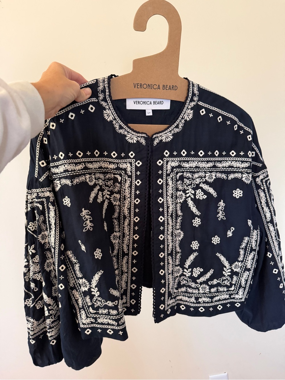 Veronica Beard Black Jacket with White Embroidered Motifs